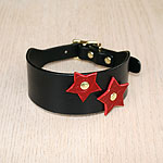 Red leather buckle collar with burgundy hearts