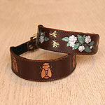 Boxed Bees Painted Leather Collar (1.5 inch wide)