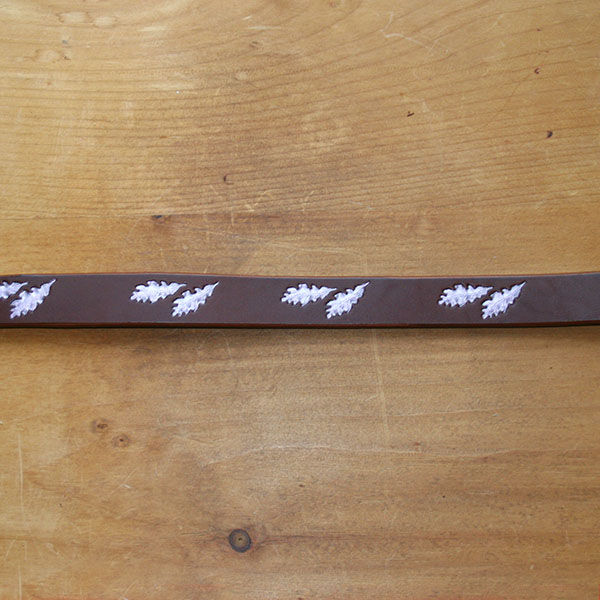 Paired Oak Leaves Belt Chestnut Leather