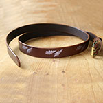 Paired Oak Leaves Belt Chestnut Leather