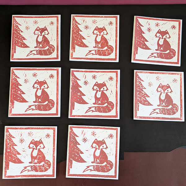 Hand Made Linocut Fox Card