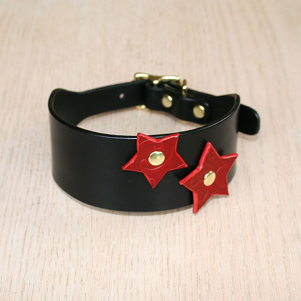 Attached Stars Leather Buckle Collar (2 inch wide)