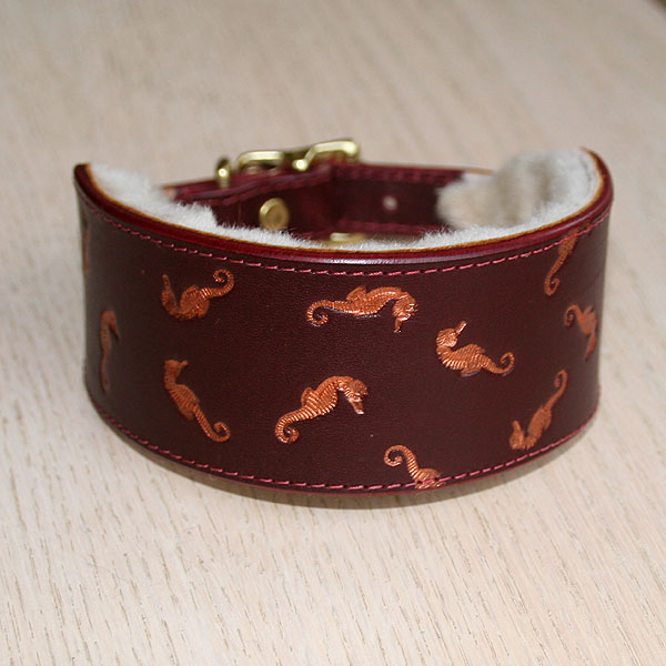 Painted Floating Seahorses Leather Buckle Collar (2 inch wide)