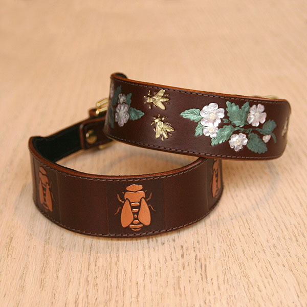 Dog Roses Leather Slip Collar (1.5 inch wide)