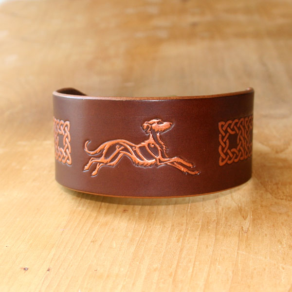 Celtic Lurcher Painted Leather Buckle Collar (2 inch wide)