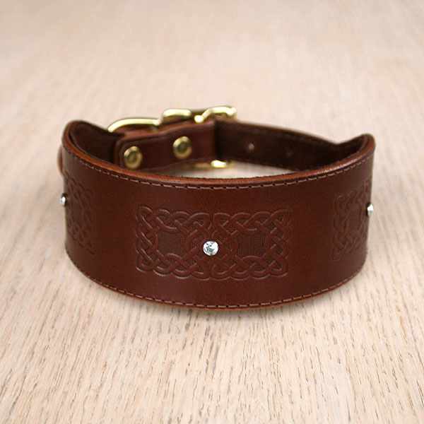 Luxury Double Celtic Squares Leather Buckle Collar (2 inch wide)