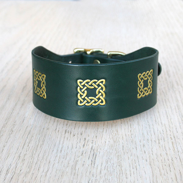 Painted Celtic Squares Leather Buckle Collar (2 inch wide)