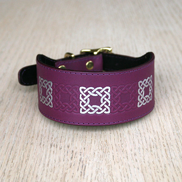 Celtic Squares Alternating Leather Buckle Collar (2 inch wide)