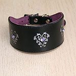 Floral Hearts and Crystals Leather Buckle Collar (2 inch wide)