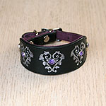 Floral Hearts and Crystals Leather Buckle Collar (small)