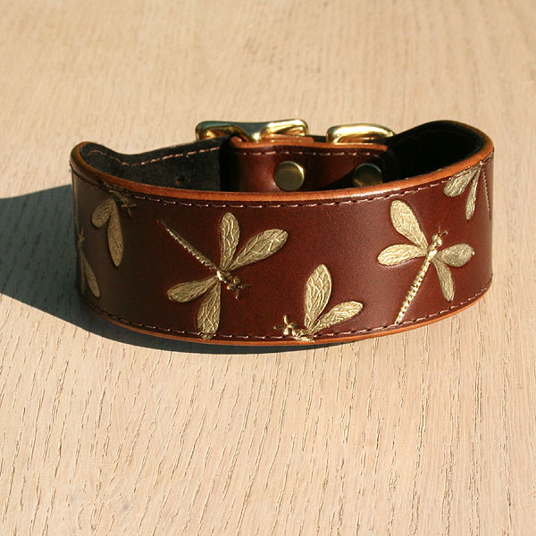 Iridescent Dragonfly Leather Buckle Collar (1.5 inch wide)