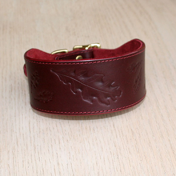 Oak Leaves Leather Buckle Collar (2 inch wide)