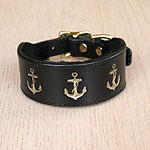 Painted Anchors Leather Buckle Collar (1.5 inch wide)