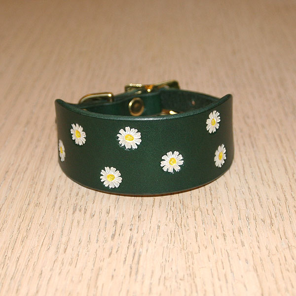 Painted Daisy Leather Buckle Collar (small)
