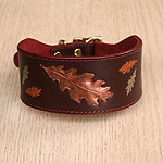 Painted Oak Leaves Leather Buckle Collar (2 inch wide)