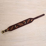 Painted Oak Leaves Leather Buckle Collar (2 inch wide)