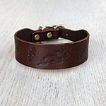 Paired Leaves Leather Buckle Collar (1.5 inch wide)