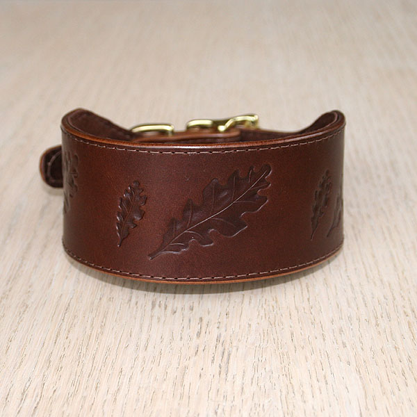 Paired Oak Leaves Leather Buckle Collar (2 inch wide)