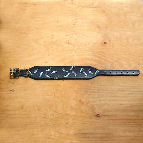 Floating Seahorses Leather Slip Collar (2 inch wide)