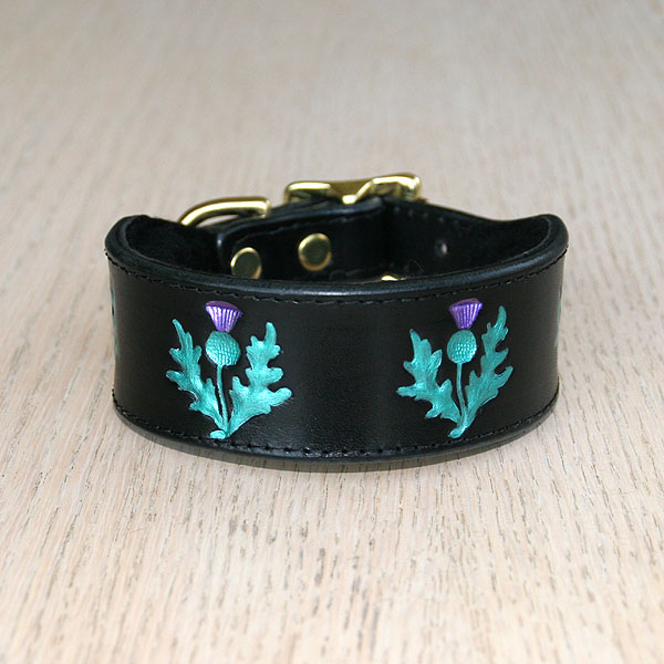 Painted Thistles Leather Buckle Collar (1.5 inch wide)