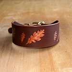 Painted Paired Oak Leaves  Leather Buckle Collar (2 inch wide)