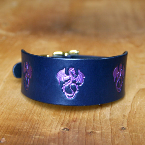 Painted Dragons Leather Buckle Collar (2 inch wide)