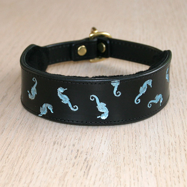 Painted Floating Seahorses Leather Collar (1.5 inch wide)