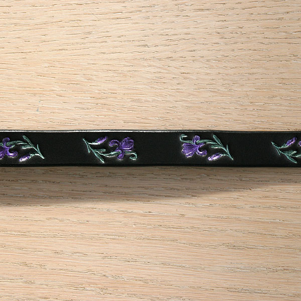 Painted Deco Irises Leather Straight Collar (¾ inch wide)