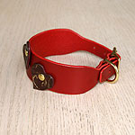 Red leather buckle collar with burgundy hearts