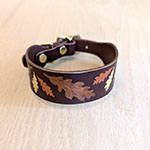 Painted Oak Leaves Leather Sighthound Collar