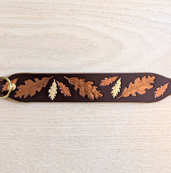Painted Oak Leaves Leather Sighthound Collar