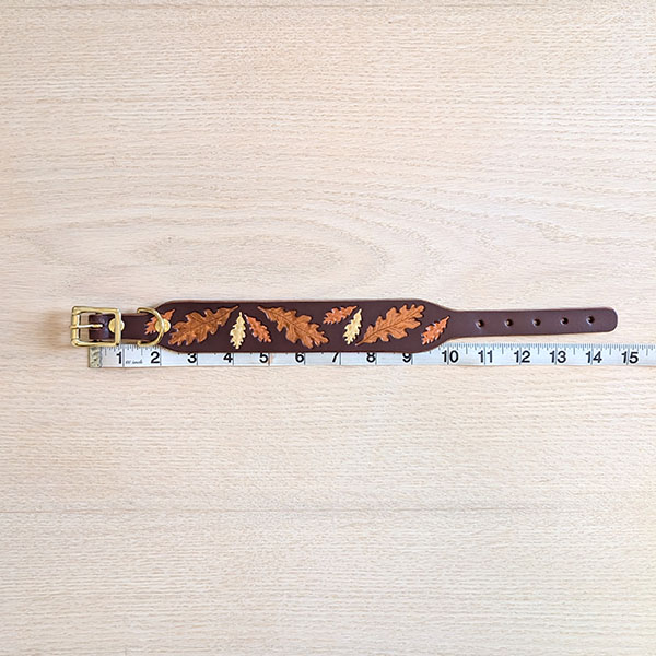 Painted Oak Leaves Leather Sighthound Collar