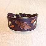 Painted Oak Leaves Leather Sighthound Collar