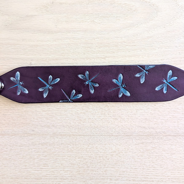 Royal Purple with Dragonflies Leather Sighthound Collar