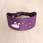 Painted Swans and Blossom Leather Sighthound Collar